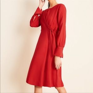 NWT ANN TAYLOR Keyhole Tie Front Flare Dress | Zesty Red